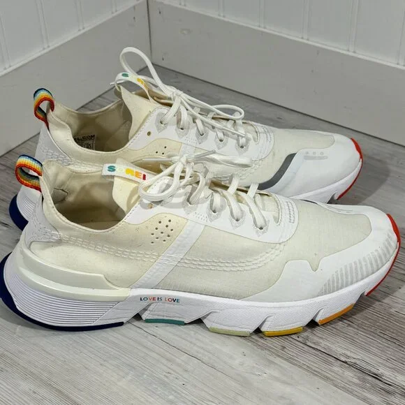 Sorel Kinetic Rush Ripstop Nylon Sneaker Shoe LM4603 Rainbow Pride White Men 8.5